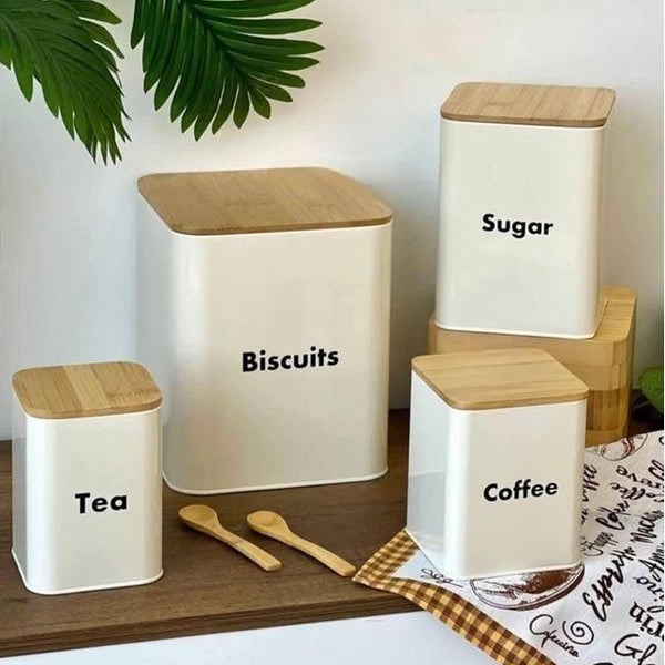 🫖☕ Set de boîtes de rangement cuisine – Tea / Coffee / Sugar / Biscuits