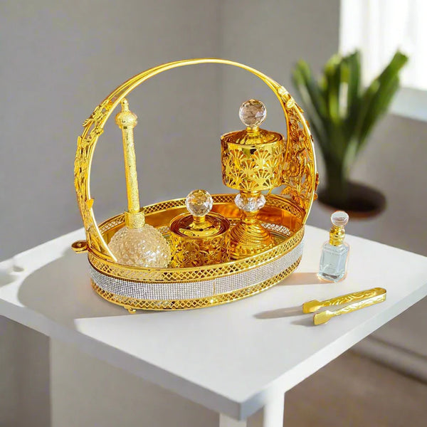 🌸✨ Ensemble de Poêle d'Aromathérapie Oriental – Panier Doré 🕌