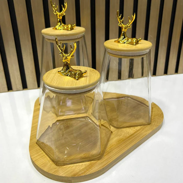🦌 Ensemble de Bocaux en Verre avec Couvercles en Bois & Or 🌟