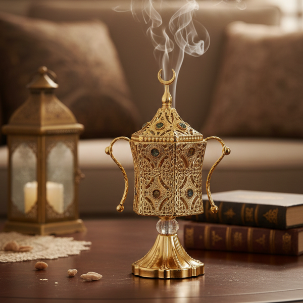 Mabkhara de Prestige en Métal Doré et Cristaux